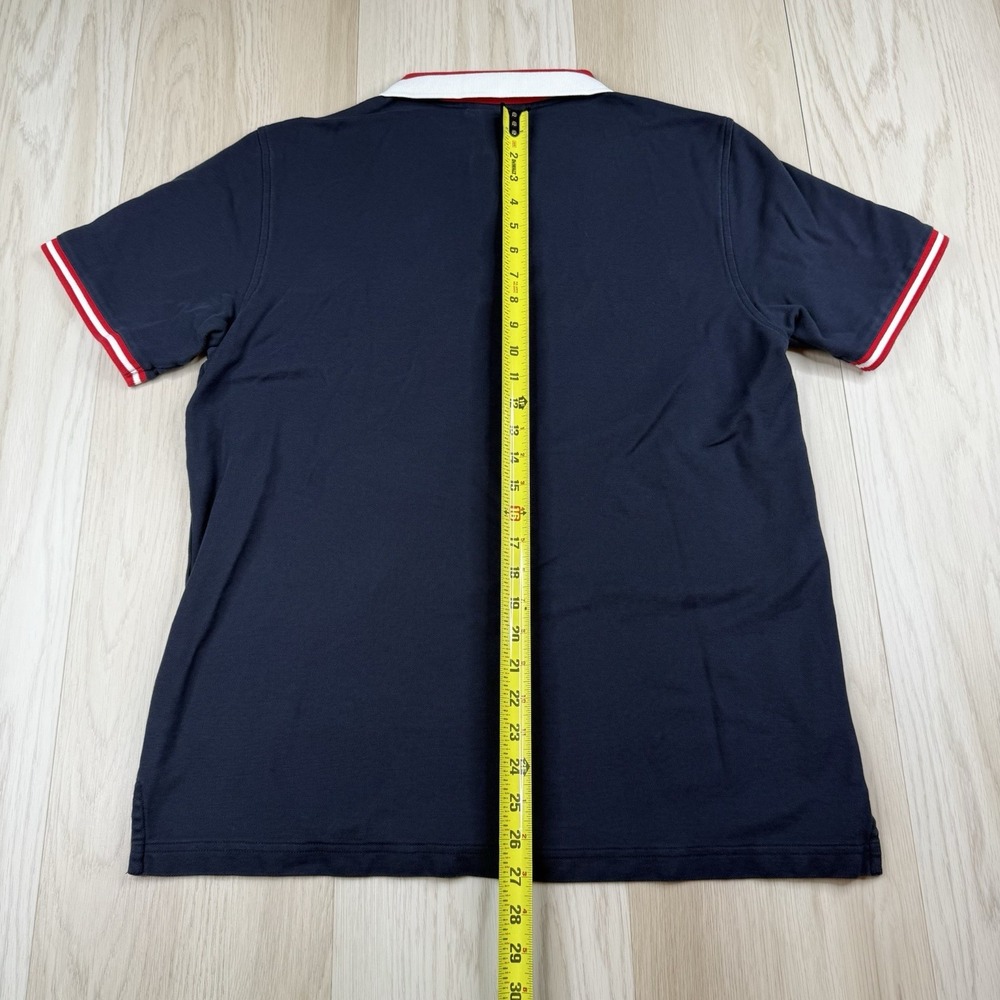Psycho Bunny Polo Shirt Pima Cotton Skull Bunny Logo Striped Trim Size 7 Navy - Picture 10 of 10